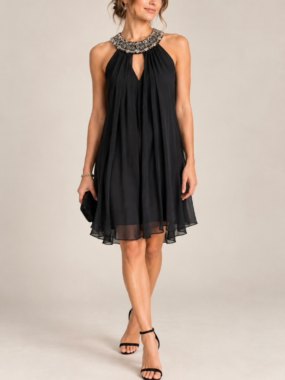 Vintage Marc Bouwer 100% Silk Beaded Jeweled Cocktail Dress